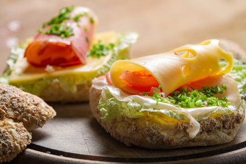 Closeup of Ffesh sandwich with ham and cheese