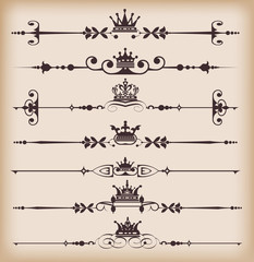 Vector set. Victorian Scrolls and crown. Decorative elements