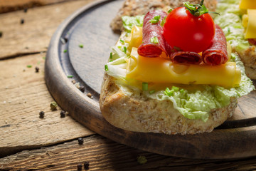 Closeup of tasty sandwiches made from fresh ingredients