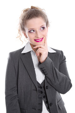 Jungunternehmerin isoliert - lachend im Business-Look