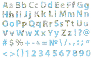 Alphabet cutted from world map with all symbols