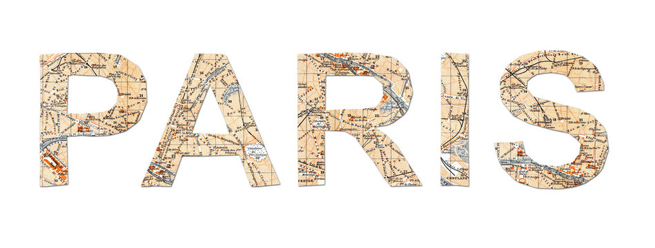 Paris word cut from an old scanned 1899 Paris map