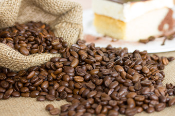 Cake and coffe beans