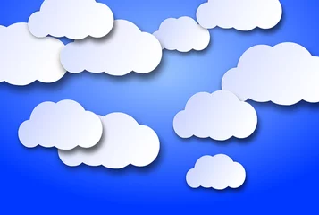 Abwaschbare Fototapete Himmel Sprechblasen aus Pappe auf himmelblauem Hintergrund