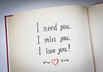 I need you, I miss you, I love you! words and red heart
