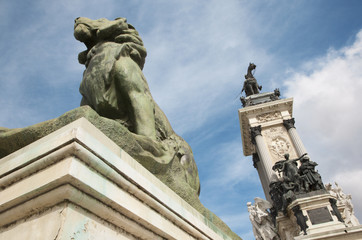 Fototapeta na wymiar Madrid - Monument of Alfonso XII in Buen Retiro park