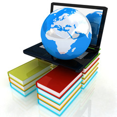 The laptop and books. Online formation