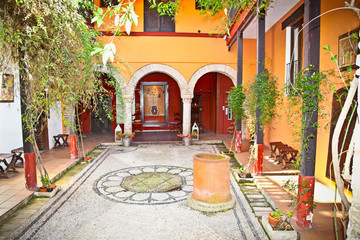 Typical andalusian courtyard In Seville, Spain.