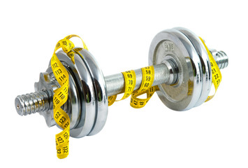 dumbbells with meter tape