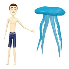 3d render of cartoon character with jellyfish