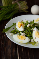 salad of spring wild leek and eggs