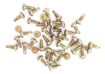 The scatter metal screws isolate on white background