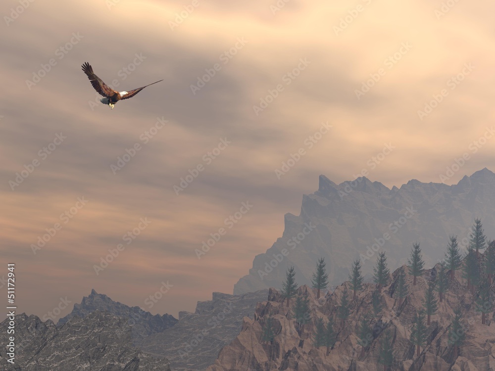 Wall mural eagle upon the mountain - 3d render