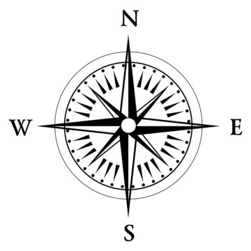 Black compass rose isolated on whte - vector