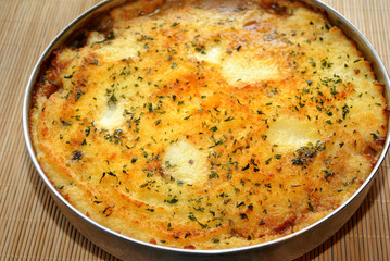 Round Pan of Baked Shepards Pie