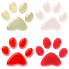 set of red and white pet paws 3d illustration