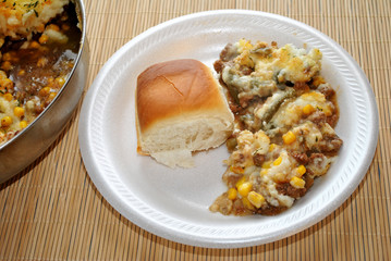 Shepard's Pie Served with a Dinner Roll