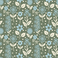 Seamless floral pattern with blue flowers