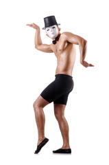 Naked muscular mime isolated on white