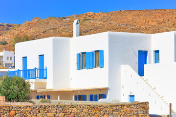 Traditional view of whitewashed houses  Mykonos Island Cyclades © korpithas