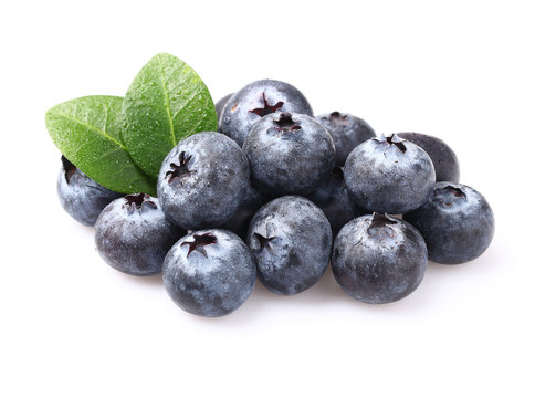 Ripe blueberries with drops water