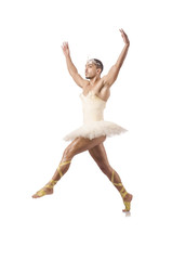 Man in ballet tutu isolated on white