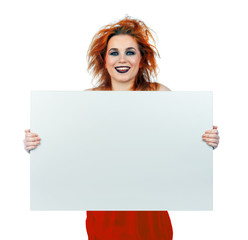 interesting looking teen girl with blank board