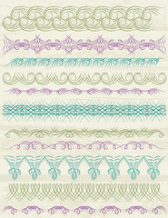 floral decorative borders, ornamental rules, dividers, vector