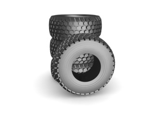 New tyres for truck with shadow isolated on white