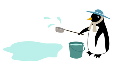 水をまくペンギン