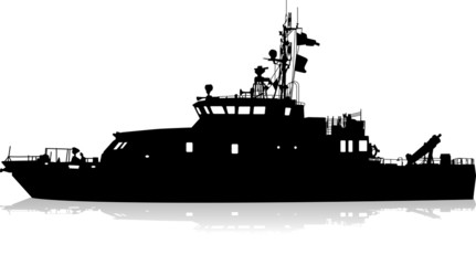 Vector silhouette of the military ship on a white background
