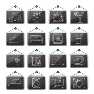Hotel, motel and travel icons - vector icon set