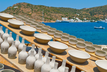 Greece Sifnos,Colorful sea view on the island in front of tradit - obrazy, fototapety, plakaty