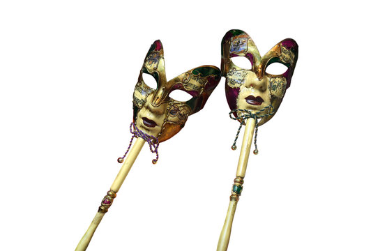 M&aacute;scaras antiguas aisladas sobre fondo blanco