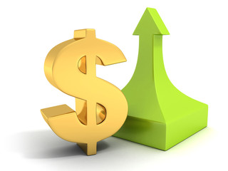 golden dollar sign with a green arrow pointing upward