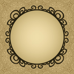 Round vignette frame on texture in brown card background, vector