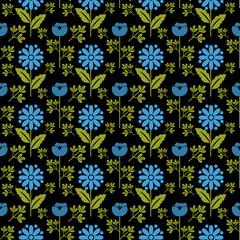 Seamless floral pattern with blue flowers