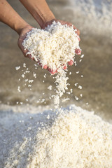 white salt heart shapes on hands