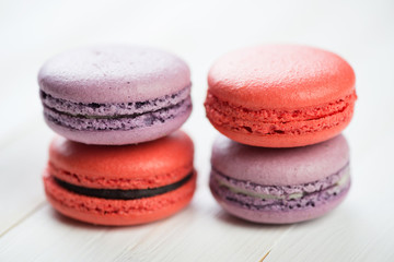 Currant and lavender flavoured macarons, studio shot