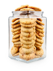 glass jar full with cookies isolated on white with clipping path