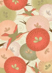Ornamental pattern with birds and flowers in Japanese style