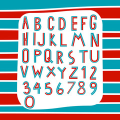 two tone alphabet on stripe red and blue background
