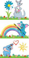 Pretty cute cartoon animals paint in bright colors