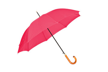 Open red umbrella on a white background