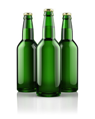Three beer bottles isolated on white