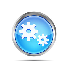 blue metallic icon with gears on white background