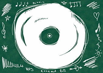 Doodle  vinyl record, school chalkboard background and texture