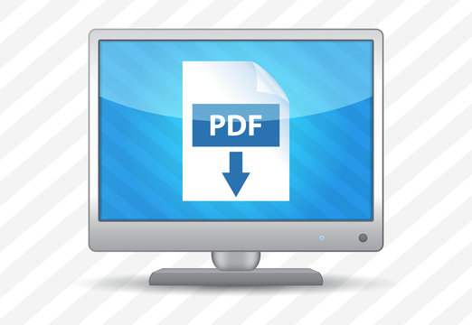 Flat screen tv with pdf download icon on a striped background