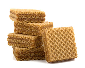 Wafers or honeycomb waffles isolated on white background