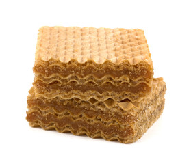 Wafers or honeycomb waffles isolated on white background